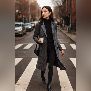 Vintage 1980s-90s Black & Gray Snake-Reptile Print Trench Coat